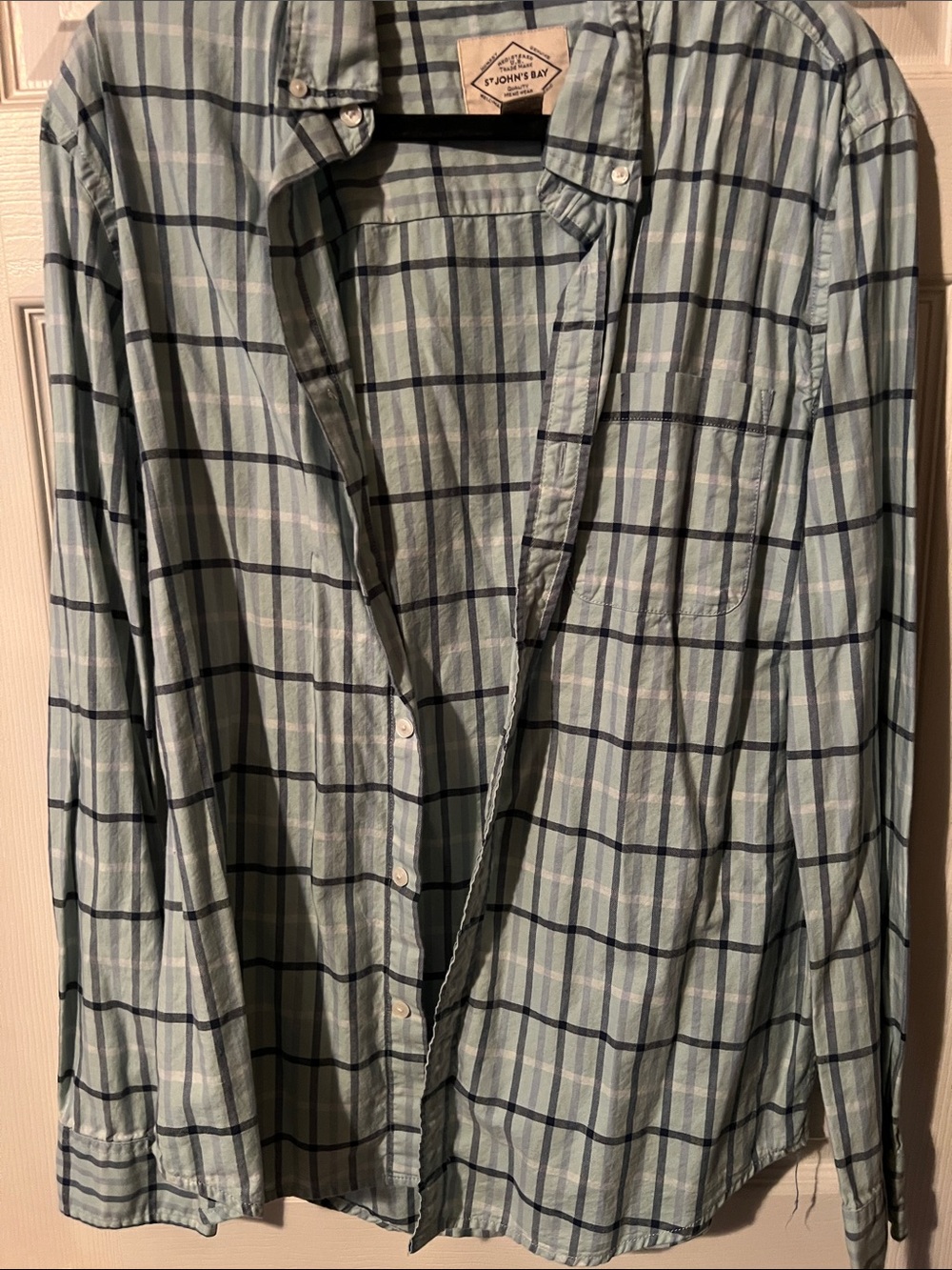 St. John's Bay Light Mint Green and Navy Plaid Button-Down Shirt